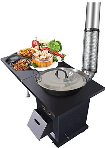 YYUINU Grand poêle à Bois,Poêle à Bois en tôle d’Acier moulé de précision,Chauffage de cheminée,Bureau Pliable,avec Pot en Fer,pour la Cuisine Quotidienne,Camping en Plein air,Barbecue,B