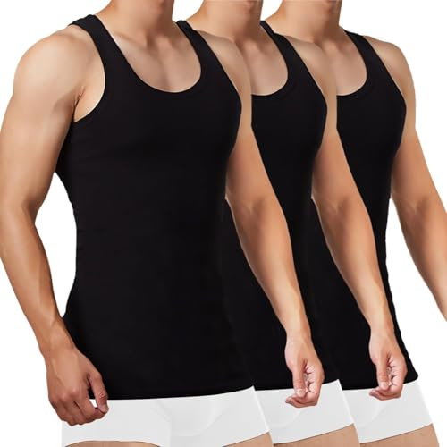 FALARY Unterhemd Herren 3/5er Pack Tank Top 100% Baumwolle Männer Weiß Schwarz Mehrfarbig alle Größen gekämmte Feinripp