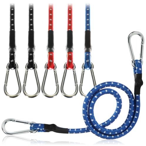 COM-FOUR® 6x gummisträckare - bagagespännare med vita ränder - spännrep med karbinhakar - spänngummi för cyklar, bilar, bagage (80cm - 6 stycken - färgglad)