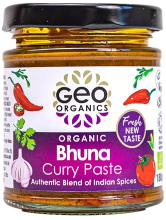 Geo Organics Bhuna Curry Paste 180g (Pack of 1) Serves 4 | Organic Curry Paste | Certified Organic & Vegan-Friendly Indian Curry Paste | Authentic Restaurant Recipe Base Vegan Food