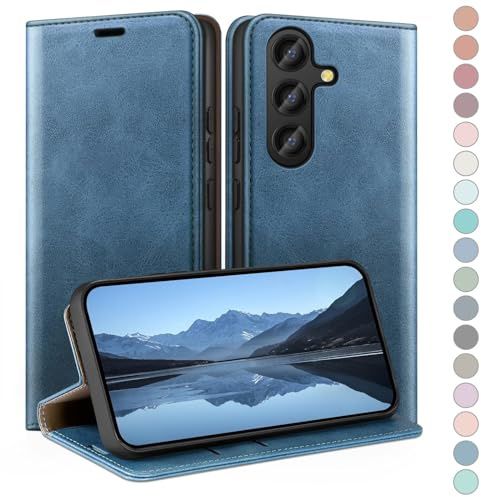 HUOUH for Samsung Galaxy S24 Wallet case with RFID Blocking PU Leather,Credit Card Holder,Flip Folio Book Phone cases Shockproof Cover Women Men for Samsung S24 case Sky Blue