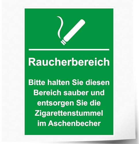 Indigos UG - Schild Raucherbereich - Bitte sauber halten - 210x297 mm - Hotel, Firma, Schutz, Kita, Arzt, Praxis - Sicherheit - Warnung - Aluverbundplatte 3mm, Wohnung - Hinweisschild - Warnschild