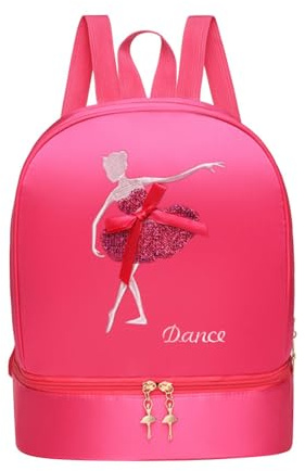 Dickly Zaino per danza classica con scomparto per scarpe, zaino per bambini, borsa per danza classica, borsa per ballerina per ragazze, Rosa rossa stile B