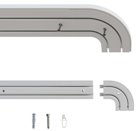 GARDINEUM - 2-läufige Gardinenschiene, Vorhangschiene aus Kunststoff, vorgebohrt mit linken und rechten Rundbogen und Zubehör (1,40 m)