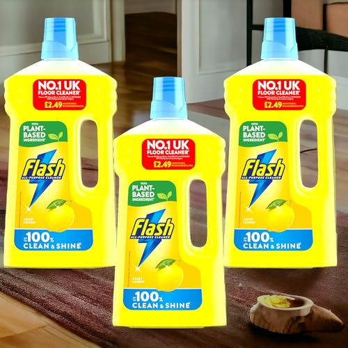 3x950ml Flash Multipurpose Floor Liquid Cleaner Crisp Lemon, Up To 100% Dirt And Grease Removal