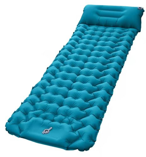 Surwin Isomatte Selbstaufblasend, Selbstaufblasende Schlafmatten für Camping Ultraleicht Luftmatratze mit Fußpresse Pumpe für Outdoor, Wandern, Zelt (196x68CM,Türkis)