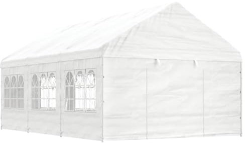 JUDYY Pavillon mit Dach Weiß 6,69 x 4,08 x 3,22 m Polyethylen, Gartenpavillon, Faltpavillon, Pergola, Partyzelt, Standmarkise, Sonnenzelt, Garten Pavillion, Grillpavillon3155487
