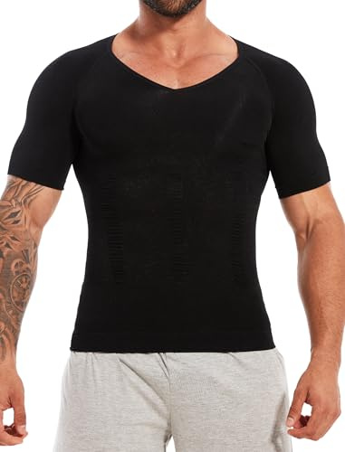 MISS MOLY Shapewear - Camiseta de compresión para hombre, moldeadora de figura, cintura elástica, moldeadora para hombre, ropa interior funcional para el vientre, Negro , XXL
