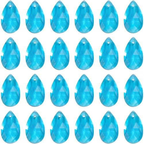 SOFPLATE 1 Box 40pcs Tear Drop Crystal Beads Blue Glass Teardrop Beads Clear Pear Waterdrop Rain Shaped Chandelier Birthstone Charm for jewellery Making Charms Earring Bracelet Diy Suncatcher Lamp Dec