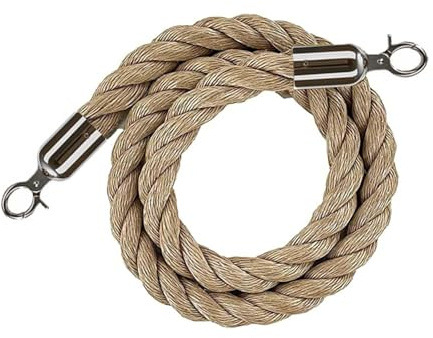 Cordes de barrière de file d'attente pour le contrôle des foules, corde de poteau de file d'attente pour poteaux, barrière de sécurité en corde de chanvre avec boutons-pression polis-Silver||1.2m