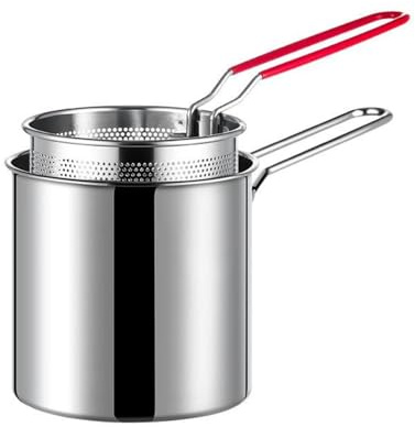 Sartén profunda de acero inoxidable con tapa, sartén antiadherente multifuncional con asa, sartén profunda con red para freír, sartén de pollo con tapa para cocinar al aire libre y elaborar cerveza