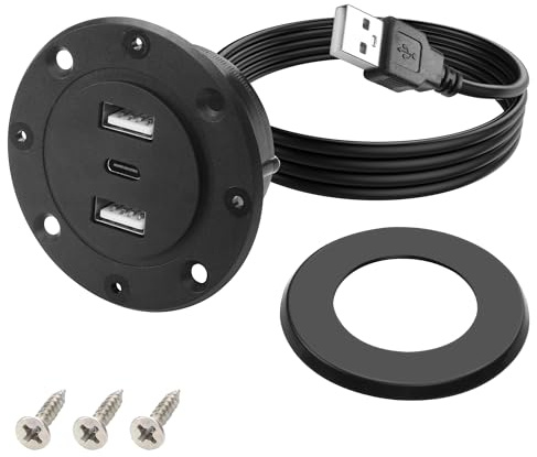 MEIRIYFA 3-in-1 Desktop Power Embedded Ladegerät, USB/Typ C Desktop Station Halterungen Laden Dual USB Multifunktionaler Schreibtisch USB Hub mit 2M Netzkabel für Schreibtische, Möbel