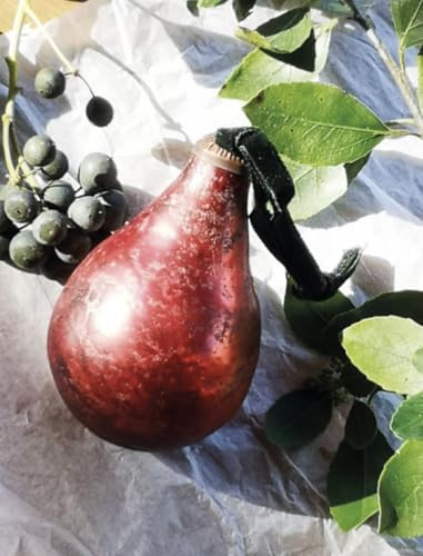 Rustic Red Pear Bauble - Traditional Glass Christmas Tree Decoration, Ruby Jewel Coloured Bauble, Vintage Christmas Decoration