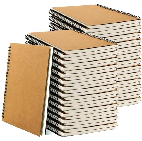LDHHYH 24-pack Spiralblock, A5 Spiral Anteckningsbok Linjerad, Notizbuch Kraftpapier A5 med 60 ark 80 g Papper för Skola, Kontor, Kurs, Dagbok och Anteckningar