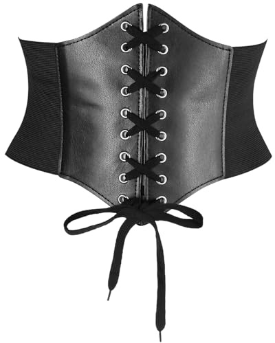 LECTNORE Korsettgürtel, schwarzer Korsettgürtel für Damen, elastischer Taillengürtel, Kostüm-Taillengürtel, zum Schnüren, elastischer Taillengürtel, gebundener Waspie-Korsettgürtel (M)