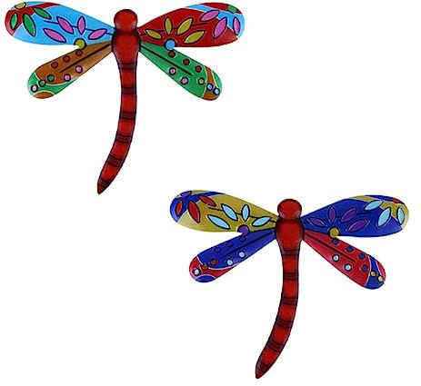 Happyyami 2pcs Iron Dragonfly Fence Art Ornament Garden Fence Decorations Metal Wall Art Decor
