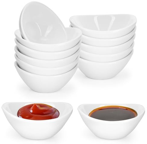YKUKIZEE 12 PCS Ceramic Dipping Bowls Boat Haped, Small Sushi Soy Sauce Dishes, White Porcelain Dip Pinch Bowl for Snack Ketchup Seasoning Spice Prep Condiments Ramekins BBQ Serving Bowls 9x7x4 cm