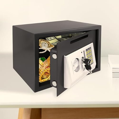Coffre-fort 16 l avec 2 clés et serrure électronique - Coffre-fort mural électronique en acier ferreux - Coffre-fort pour affaires, argent, bijoux, objets de valeur - 35 x 25 x 25 cm - Noir