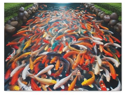 Colorful Koi Carp Lazily Circling a Hotel Pond - Matte Canvas Wall Art - Made in USA - 24 * 18 Inches