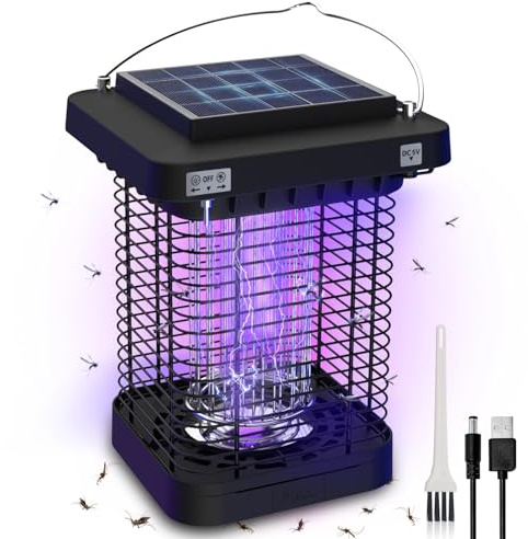 OneAmg Insektenvernichter Elektrisch Solar,365nm UV Insektenvernichter Mückenlampe Mückenfalle Mit LED-Licht 1300V DC Fliegenfalle Insektenfalle Elektrisch für Lnnen Und Außen Wasserdicht IP65