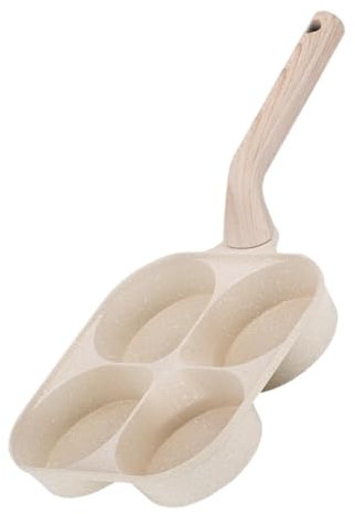 LIFKOME Padella per Omelette in Alluminio Beige, Design Profondo a 4 Fori, Antiaderente, per Colazione e Casa, Cuociuova Pratica e Facile da Usare