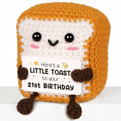 CheriGift 21st Birthday Gifts for Women Men, Handmade Crochet Toast Ornament 21st Birthday Decorations for Her Him, Funny 21 Year Old Presents for Daughter Son Granddaughter Grandson Niece Nephew