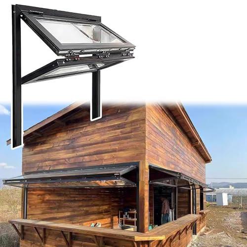 EXCLURA Fenster Flächenbündiges Schiebefenster für Schuppen, Klappbares Konzessionsfenster mit Glas, Durchgangsfenster Ohne Unteren Rahmen, Fenster für Foodtrucks/Cafés(30x32in/76x81cm)