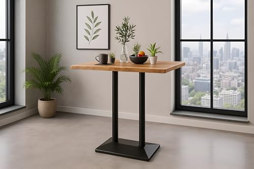 SAM Bistrotisch Ian | Bartisch/Stehtisch 100x60 cm mit Baumkante | Mangoholz massiv + Natur | Doppel-Säulengestell Metall Schwarz