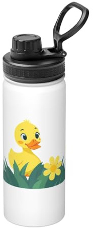 Little Duck in the Yellow Flower Bouteille d'eau isotherme en vrac en acier inoxydable avec couvercle pour adultes Idéal pour un usage quotidien et les activités de plein air 532 ml