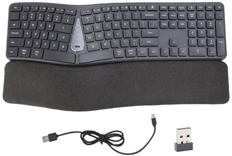 Goshyda Teclado Ergonómico Inalámbrico, 111 Teclas Teclado Dividido con Reposo en la Muñeca, Receptor, Soporte de Conexión Bluetooth 2.4G, para Ganar 98 Me 2000 Vista 7 8 10