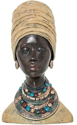 Figura di un busto di una resina africana in oro e nero 29x23x48cm