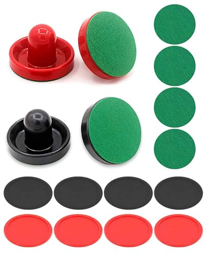 DAWZMR 16PCS Air Hockey Pucks and Paddles, Mini Goal Handles Pushers (4 Pushers 4 Pads 8 Pucks)