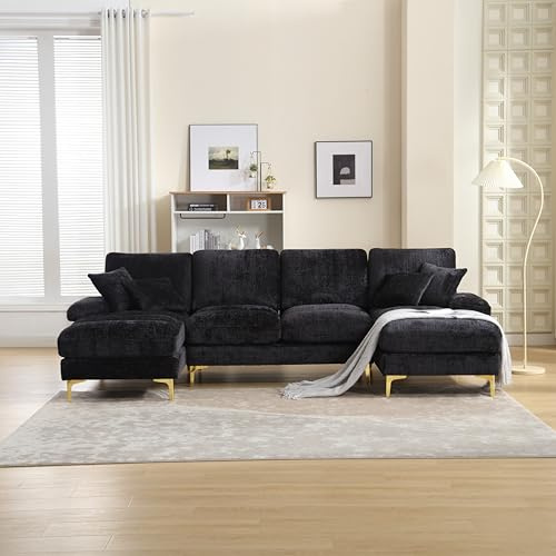 BXEYXE Sofá seccional moderno de chenilla grande en forma de U con asientos dobles para sala de estar, dormitorio, oficina, apartamento, villa, sala de estar, hogar junto a la chimenea