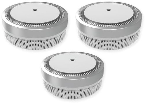 NEMAXX Lote de 3 detectores de humo M1 Mini – Detector fotoeléctrico de alarma según DIN EN 14604 – Batería de litio integrada de 3 V – Diámetro 71,6 mm Mini Diseño – Plata
