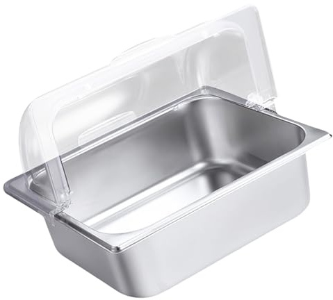 Plateau de service en acier inoxydable en forme de suqare avec couvercle enroulable transparent pour buffet et condiments
