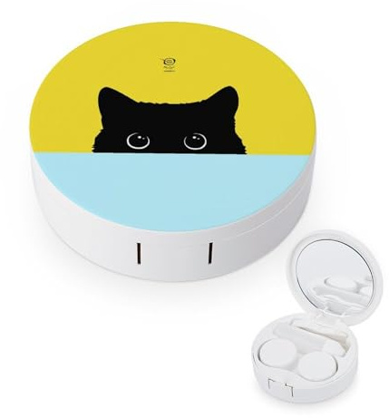 fkgvwo Contact Lens Case Yellow Black Cat Contact Lens Holder Box Container Soak Storage Kit