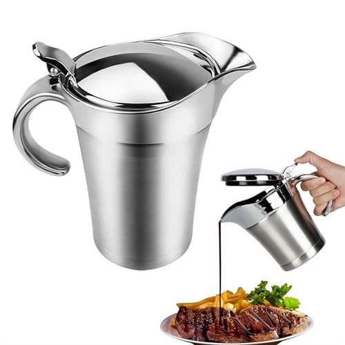 Salsera aislada de acero inoxidable con tapa, calentador térmico de salsa de 25 onzas, doble pared aislada con boquilla antigoteo, jarabe de crema para San Valentín, Acción de Gracias, Navidad