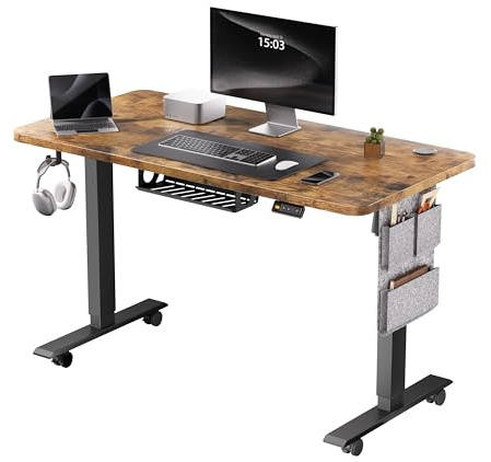 MAIDeSITe Elektrischer höhenverstellbarer Schreibtisch, 120×60 cm Sitz-Steh-Schreibtisch mit Kabelwanne, Haken und Aufbewahrungstaschen, Stehpult mit Speichersteuerung für Homeoffice