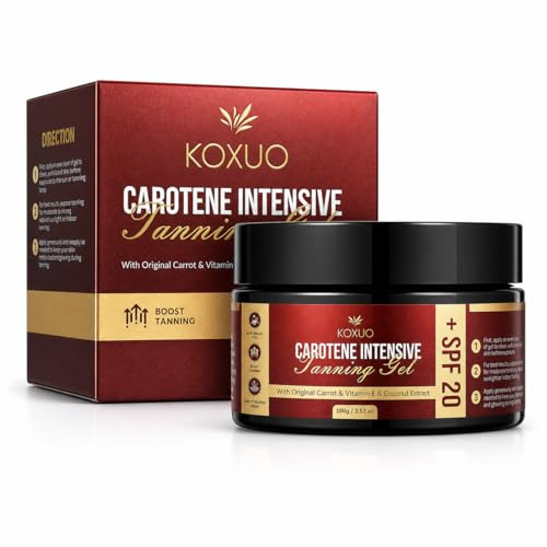 Carotene Tanning Gel for Deep Natural Tan – Tanning Accelerator with Coconut Oil, Carrot Extract & Vitamin E – Bronzing Body Moisturizer for Indoor & Outdoor Use 100g