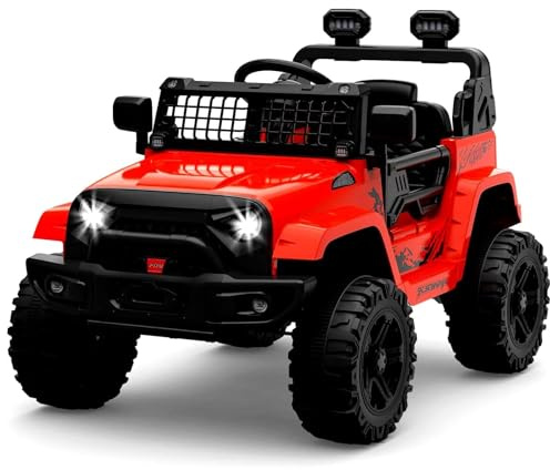 ZoomBuggy Coche Eléctrico para Niños con Mando a Distancia, Vehículo Eléctrico 12V con Velocidad 2-4 Km/h, Claxon, MP3, Luces LED y Música, Soporte 28 kg, Todo Terreno para Niños 3+ Años, Rojo