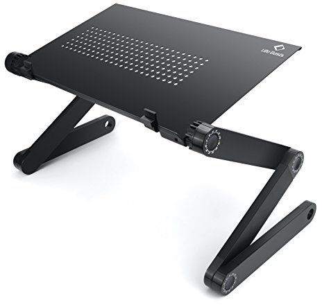 LifeBasis Laptop Ständer Flatbare Tisch Vollständig Anpassungsfähiger Notebook Stand Aluminiumlegierung Tragbares Bett Frühstück Tablett Buch Ständer für Ultrabook Notebook bis zu 17, Schwarz