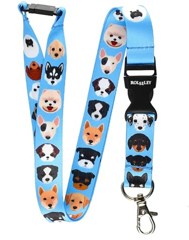 Rolseley Cinta para el cuello multicolor para tarjetas de identificación, con cierre de metal, color Dog Breeds