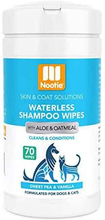 Nootie Waterless Shampoo Wipes for Dogs & Cats (70 Wipes, Sweet Pea & Vanilla)