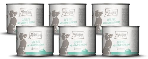 MjAMjAM - comida húmeda premium para perros - buen pavo sobre arroz hervido con calabacín al vapor, pack de 6 (6 x 200 g), natural con extra de carne