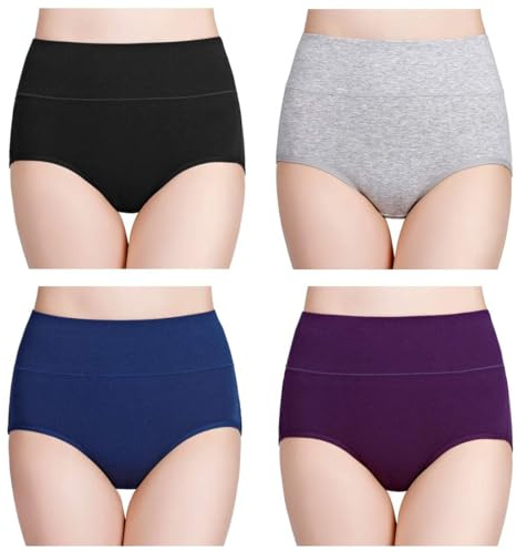 wirarpa 4 Pack Women's Cotton Postpartum Underwear High Waisted Ladies Panties Full Coverage Briefs Assorted Large