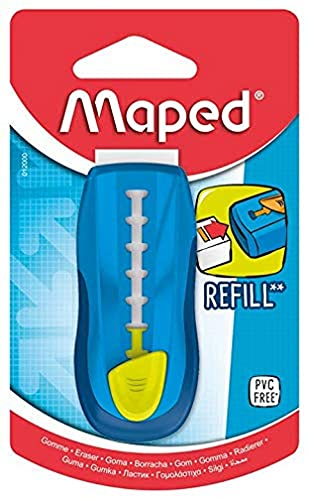 Maped - Universal-Radiergummi – Weiß mit Schutzhülle – nachfüllbarer Radiergummihalter – einziehbar – ohne Phthalate und PVC – Farbe: Blau