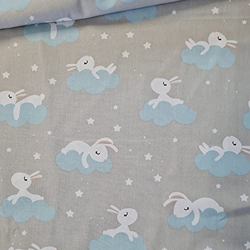 Pingianer 11,99 €/m 100 x 160 cm hare, 100 % bomull, bomullstyg, barn, metervara, hantverk, sömnad, tyg (kanin moln grå)