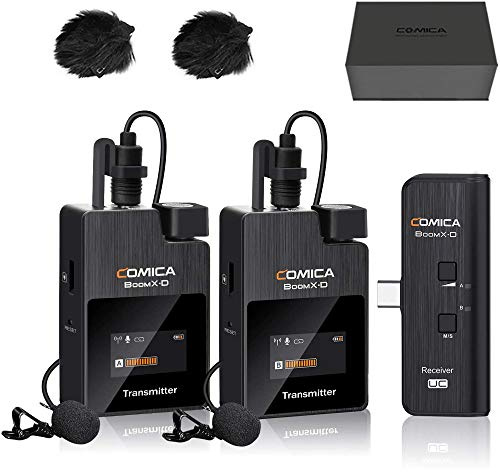 COMICA BoomX-DUC2 Wireless Lavalier Mic with 2 Transmitters and 1 Receiver | Type-C, for Samsung, Galaxy, Google, LG, Huawei, USB C Smartphone, for YouTube, Interview