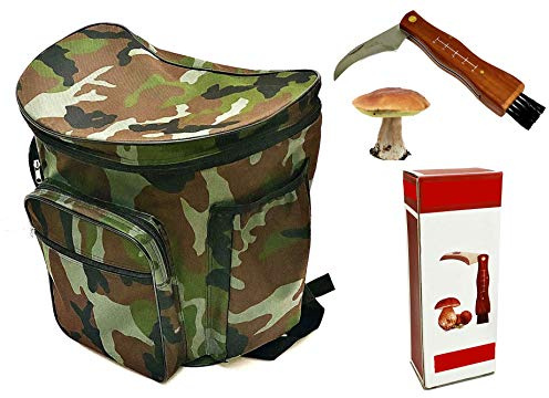 Cuchillo + mochila con cesta de mimbre, para setas militares, gerla, cesta de camuflaje para recoger setas, 41 x 28,5 x 38,5 cm de altura