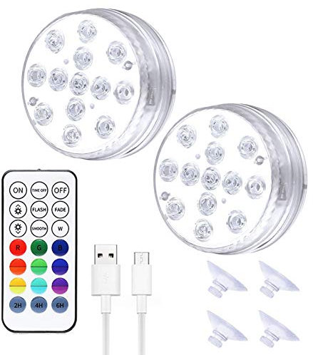 powers Submersible LED Lights Underwater Light?USB Rechargeable Swimming Pool Lamp?IP68 Waterproof Remote Control for Swimming Pools, Fish Tanks, Home Decoration and Lighting